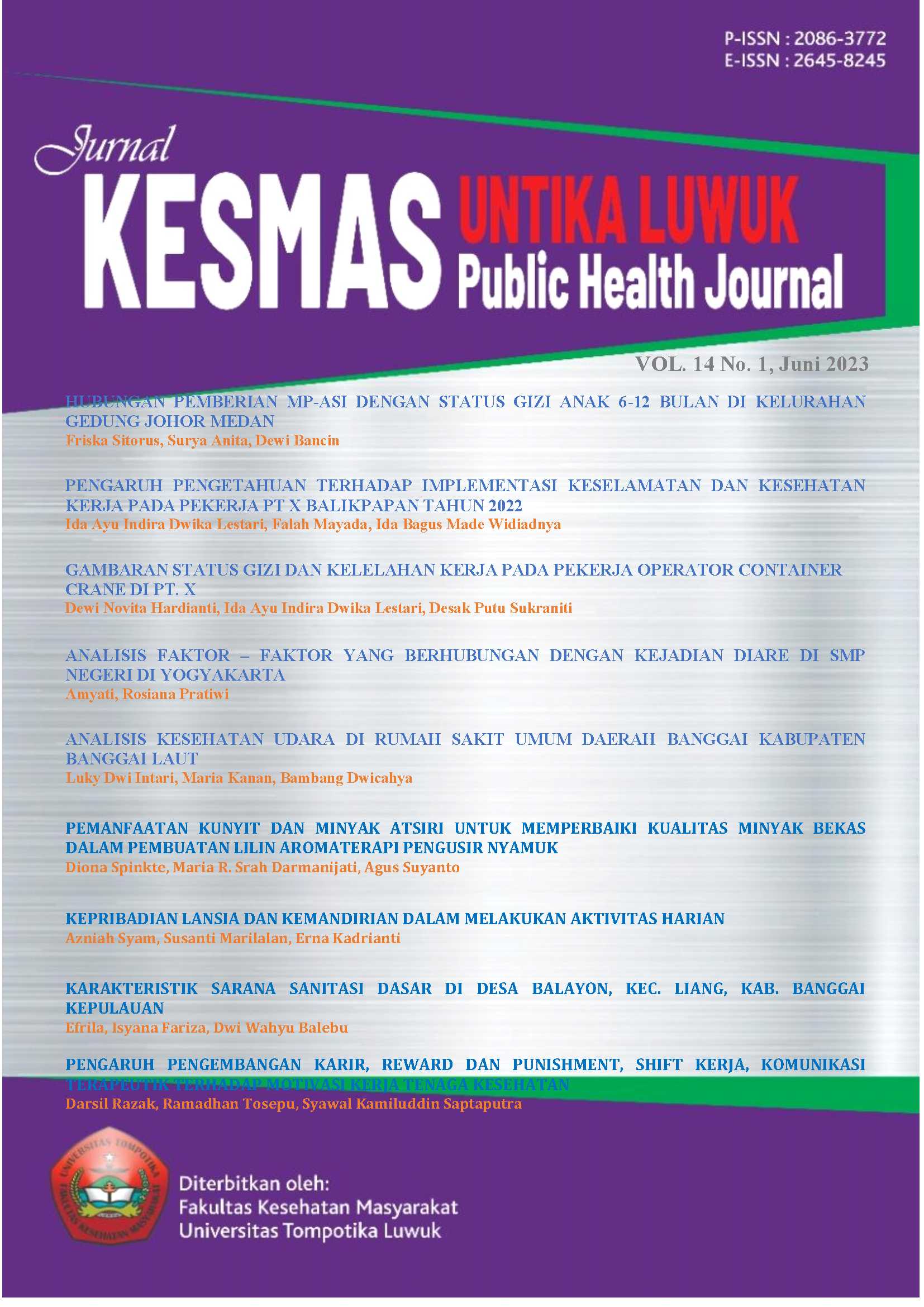 					View Vol. 14 No. 1 (2023): Jurnal Kesmas Untika Luwuk : Public Health Journal 
				